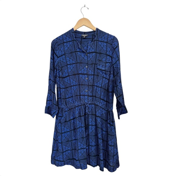 Lucky Brand Shirt Mini Dress Blue Black Geometric Tie Waist 3/4 Sleeves Size 1X - Picture 6 of 10